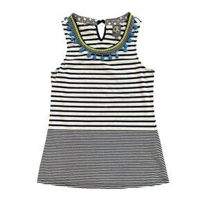 Anthropologie One September Pom Pom Striped Tank Top Size Medium embroidered
